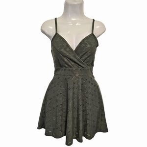Heart & Heels - Olive Green Eyelet Mini Dress